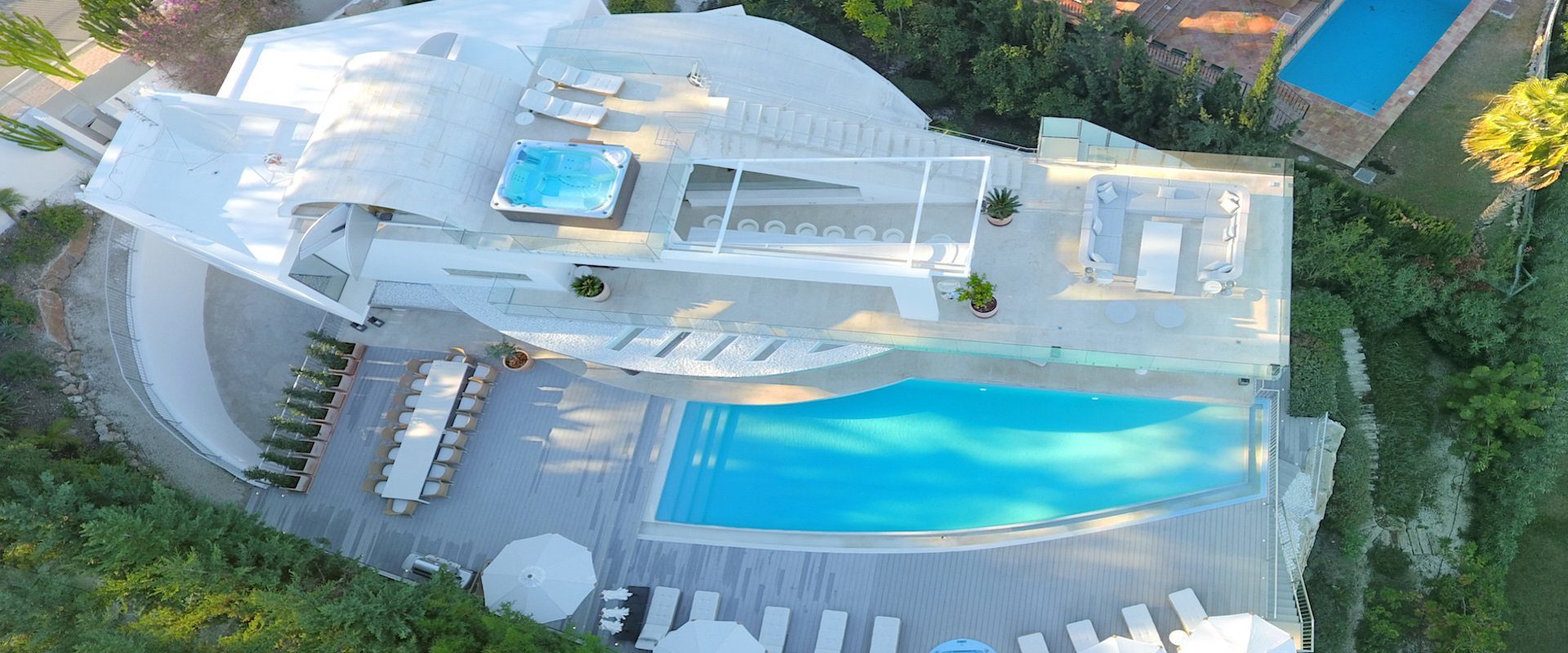Aerial view of Nueva Andalucia villa with pool