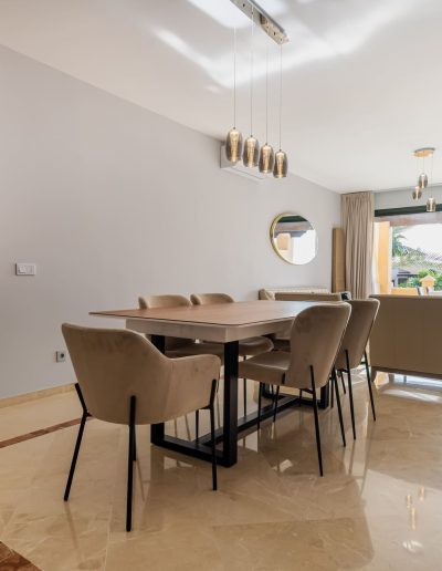 After: dining area with pendant lights