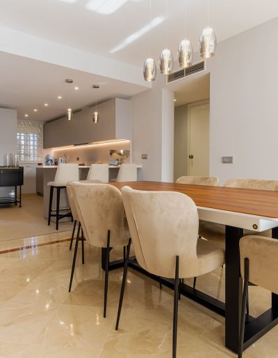 After: dining table in open-plan space