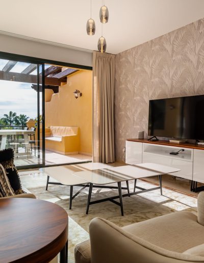 After: updated lounge with TV wall